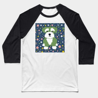 Green Miniature Schnauzer and Stars on Blue Background Baseball T-Shirt